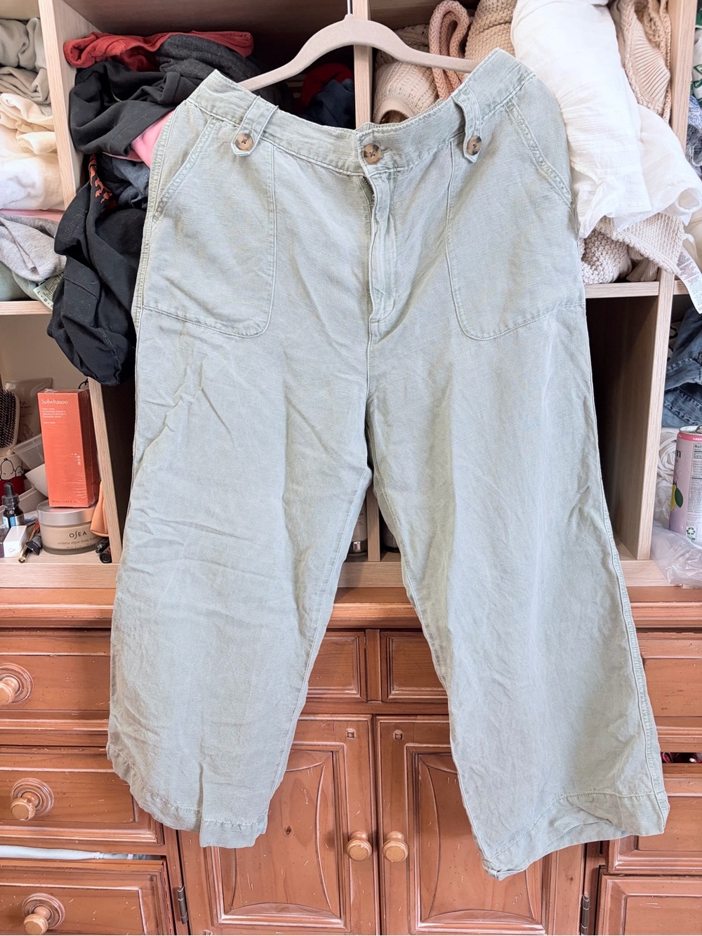 Women’s 12 Cynthia Rowley Seafoam Green Linen Wide-Leg Pants